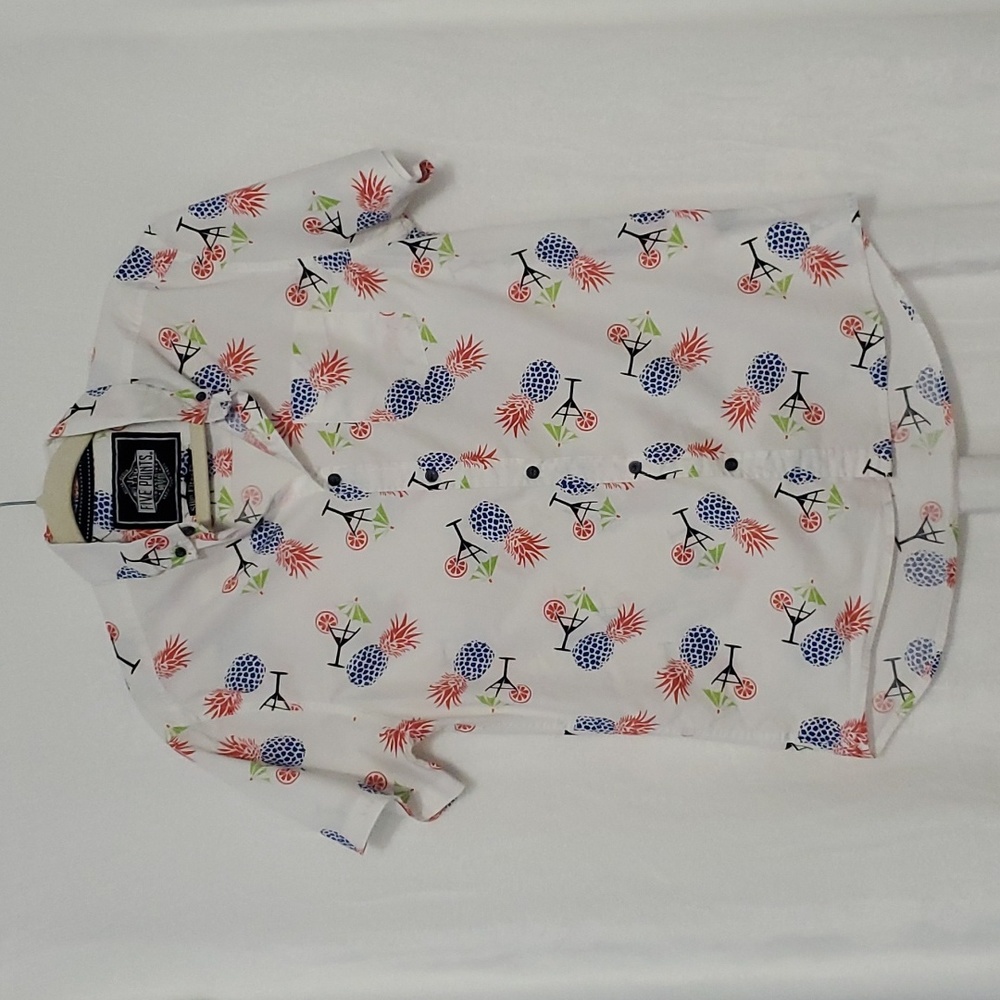 Five Points Slim Fit Flex Pineapple and Cocktail Print Shirt Size M